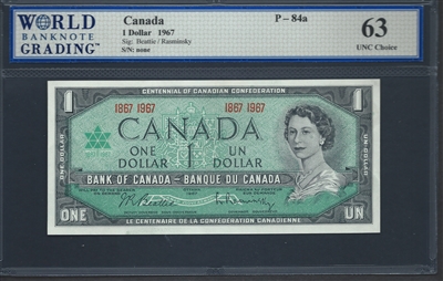 Canada, P-084a, 1 Dollar, 1967, 63 UNC Choice