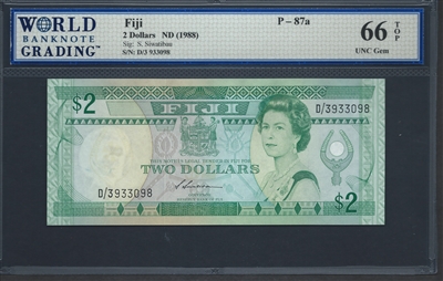 Fiji, P-087a, 2 Dollars, ND (1988), 66 TOP UNC Gem
