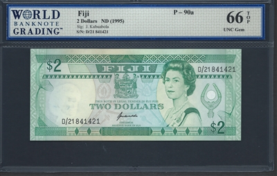 Fiji, P-090a, 2 Dollars, ND (1995), 66 TOP UNC Gem
