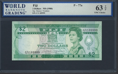 Fiji, P-077a, 2 Dollars, ND (1980), 63 TOP UNC Choice