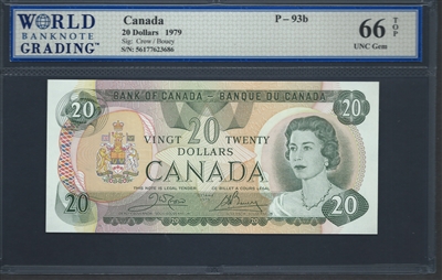 Canada, P-093b, 20 Dollars, 1979 Signatures: Crow/Bouey 66 TOP UNC Gem