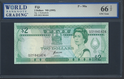Fiji, P-090a, 2 Dollars, ND (1995) Signatures: J. Kubuabola 66 TOP UNC Gem
