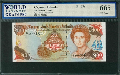 Cayman Islands, P-37a, 100 Dollars, 2006, Signatures: Jefferson/Scotland, 66 TOP UNC Gem