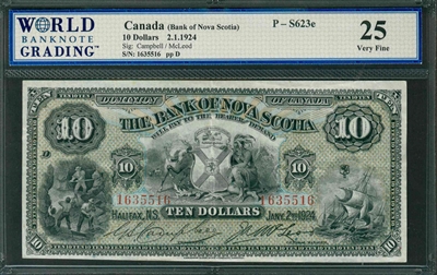Canada, P-S623e, 10 Dollars, 2.1.1924, Signatures: Campbell/McLeod, 25 Very Fine
