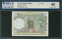 French West Africa, P-25, 5 Francs, 6.3.1941, Signatures: Keller/Poilay, 40 Extremely Fine