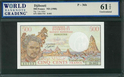 Djibouti, P-36b, 500 Francs, ND (1988), Signatures: Luc Aden, 61 TOP Uncirculated