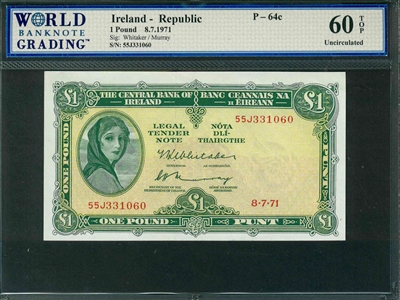Ireland - Republic, P-64c, 1 Pound, 8.7.1971, Signatures: Whitaker/Murray, 60 TOP Uncirculated