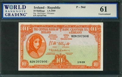 Ireland - Republic, P-56d, 10 Shillings, 1.9.1959, Signatures: McElligott/Whitaker, 61 Uncirculated