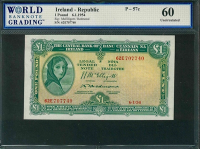 Ireland - Republic, P-57c, 1 Pound, 6.1.1954, Signatures: McElligott/Redmond, 60 Uncirculated