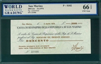 San Marino, P-S102, 200 Lire, 5.4.1976, Signatures: unidentified,  66 TOP UNC Gem 