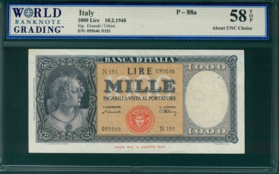 Italy, P-088a, 1000 Lire, 10.2.1948, Signatures: Einaudi/Urbini,  58 TOP About UNC Choice