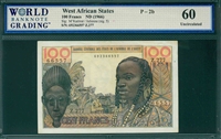 West African States, P-002b, 100 Francs, ND (1966), Signatures: M'Kaitirat/Julienne (sig. 5),  60 Uncirculated 