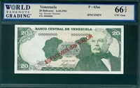 Venezuela, P-63as, 20 Bolivares, 6.10.1981, Signatures: Bruzual/Buenano,  66 TOP UNC Gem,  SPECIMEN   