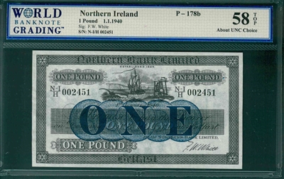 Northern Ireland, P-178b, 1 Pound, 1.1.1940, Signatures: F.W. White,  58 TOP About UNC Choice 