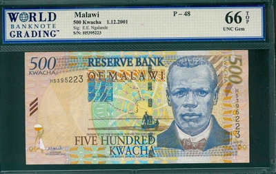 Malawi, P-48, 500 Kwacha, 1.12.2001, Signatures: E.E. Ngalande,  66 TOP UNC Gem 