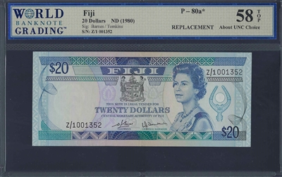 Fiji, P-80*, 20 Dollars, ND (1980) Signatures: Barnes/Tomkins , 58 TOP About UNC Choice