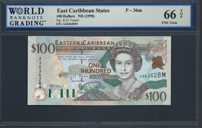 East Caribbean States, P-36m, 100 Dollars, ND (1998), Signatures: K.D. Venner, 66 TOP UNC Gem
