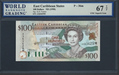 East Caribbean States, P-36m, 100 Dollars, ND (1998), Signatures: K.D. Venner, 67 UNC Superb Gem