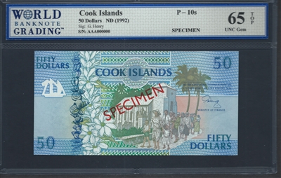 Cook Islands Specimen Set of 4 notes, P-7s, P-8s, P-9s, P-10s, ND (1992), Signatures: G. Henry