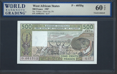 West African States, P-405Dg, 500 Francs, 1987, Signatures: Fadiga/Alipui (sig. 20), 60 TOP Uncirculated
