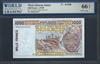West African States, P-411Dh, 1000 Francs, (19)98, Signatures: N'Goran/Banny (sig. 28), 66 TOP UNC Gem