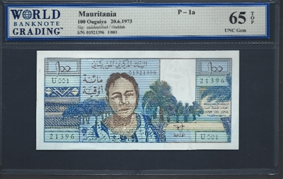 Mauritania, P-01a, 100 Ouguiya, 20.6.1973, Signatures: unidentified/Daddah, 65 TOP UNC Gem