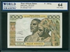 West African States, P-103Aj, 1000 Francs, ND (1975), Signatures: Kodjo/Julienne (sig. 9), 64 UNC Choice