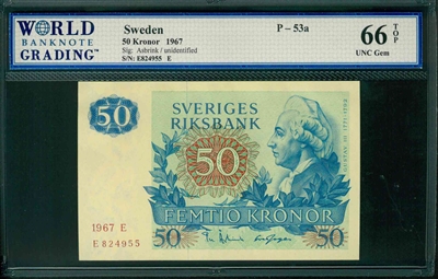 Sweden, P-53a, 50 Kronor, 1967, Signatures: Asbrink/unidentified, 66 TOP UNC Gem