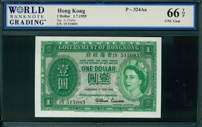Hong Kong, P-324Aa, 1 Dollar, 1.7.1955, Signatures: A. Clarke, 66 TOP UNC Gem