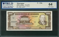 Nicaragua, P-128a, 1000 Cordobas, 27.4.1972, Signatures: Debayle/Barquero/Moreira, 64 UNC Choice