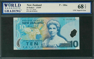 New Zealand, P-186a, 10 Dollars, (19)99, Signatures: D.T. Brash, 68 TOP UNC Superb Gem