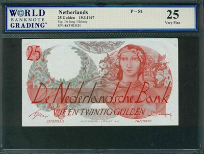 Netherlands, P-81, 25 Gulden, 19.3.1947, Signatures: De Jong/Holtrop, 25 Very Fine