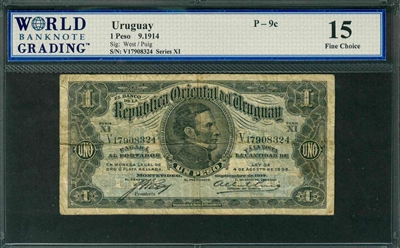 Uruguay, P-09c, 1 Peso, 9.1914, Signatures: West/Puig, 15 Fine Choice