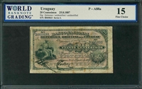 Uruguay, P-A88a, 20 Centesimos, 25.8.1887, Signatures: Quinones/unidentified/unidentified, 15 Fine Choice
