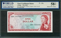 East Caribbean States, P-13e, 1 Dollar, ND (1965), Signatures: Salles-Miquelle/Squires/Gregoire/Jacobs (sig. 8), 58 TOP About UNC Choice