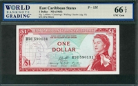 East Caribbean States, P-13f, 1 Dollar, ND (1965), Signatures: LeBlanc/Cummings/Walling/Jacobs (sig. 10), 66 TOP UNC Gem