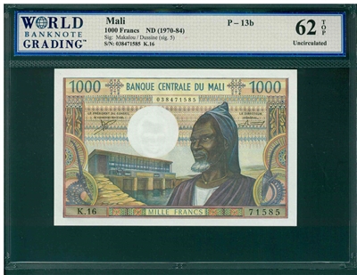 Mali, P-13b, 1000 Francs, ND (1970-84), Signatures: Makalou/Dussine (sig. 5), 62 TOP Uncirculated