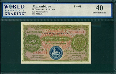 Mozambique, P-61, 50 Centavos, 5.11.1914, Signatures: Alzina/ da Silva, 40 Extremely Fine