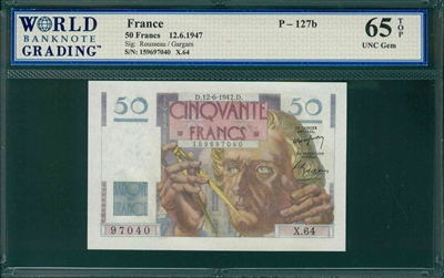 France, P-127b, 50 Francs, 12.6.1947, Signatures: Rousseau/Gargam, 65 TOP UNC Gem