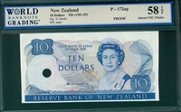 New Zealand, P-172ap, 10 Dollars, ND (1981-85), Signatures: H. Hardie, 58 TOP About UNC Choice, PROOF