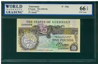 Guernsey, P-53b, 5 Pounds, ND (1990-95), Signatures: D.P. Trestain, 66 TOP UNC Gem