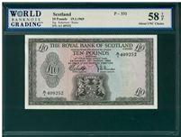 Scotland, P-331, 10 Pounds, 19.3.1969, Signatures: Robertson/Burke, 58 TOP About UNC Choice