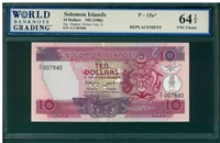 Solomon Islands, P-15a*, 10 Dollars, ND (1986), Signatures: Hughes/Kelesi (sig. 5), 53 TOP About UNC, REPLACEMENT