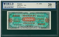 France, P-125b, 1000 Francs, 1944, Signatures: none, 20 Very Fine