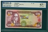 Jamaica, P-63, 20 Dollars, 1960(1976), Signatures: G.A. Brown, 64 TOP UNC Choice