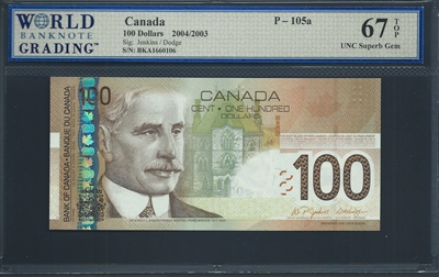 Canada, P-105a, 100 Dollars, 2004/2003, Signatures: Jenkins/Dodge, 67 TOP UNC Superb Gem