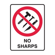 NO SHARPS (INDUSTRIAL) 300X225 POLY