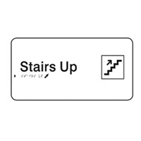 Braille Signs - Stairs Up (with Pictogram) - Black On White - Plastic - 330x110