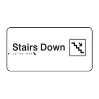 Braille Signs - Stairs Down (with Pictogram) - Black On White - Plastic - 330x110