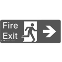 Braille Signs - Fire Exit Right (with running man Pictogram) - White On Green - Plastic - 450x150